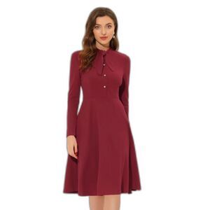 Women's Tie Neck Long Sleeve Midi Dress -Allegra K- Size M